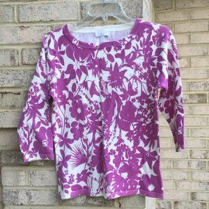 Charter Club Purple Floral on White Sweater